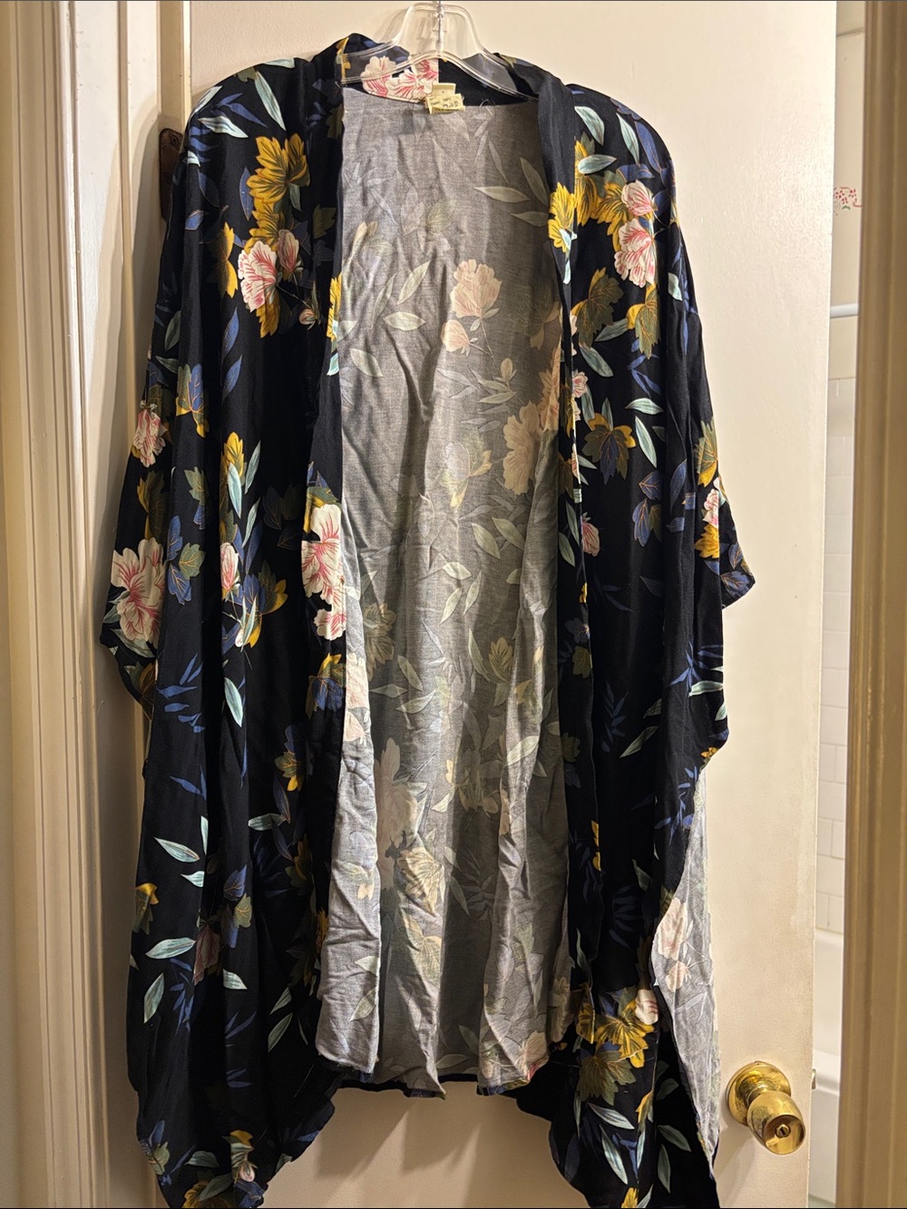 H&M Black Floral Kimono with Yellow & Pink Blooms